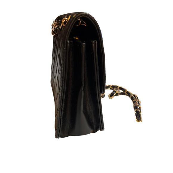 Small Black Purse Faux Leather Convertible Crossbody Chain Strap 3 Compartments - Picture 5 of 8